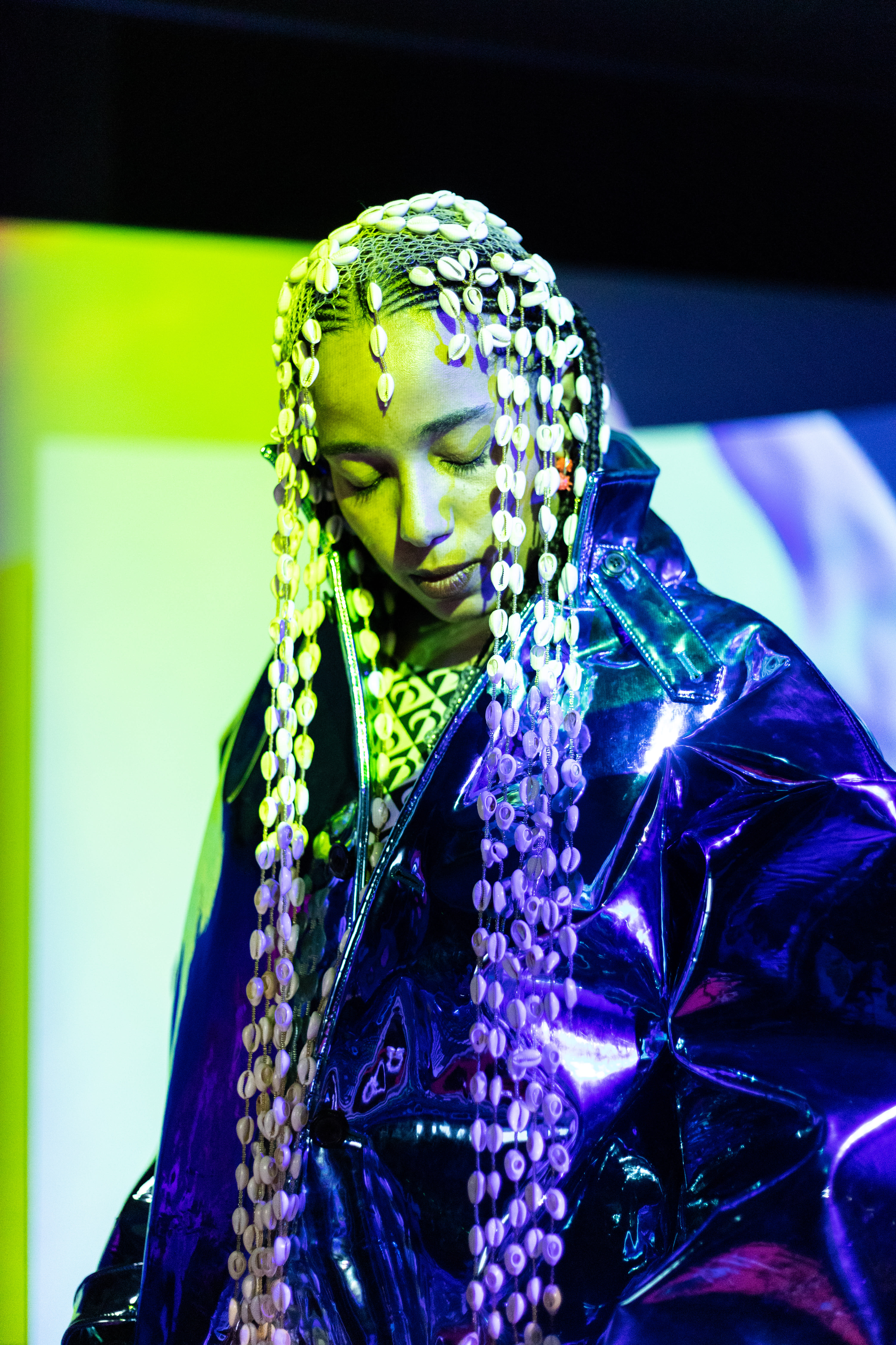 Josèfa Ntjam, Aquatic Invasion, 2020. Performance at Palais de Tokyo, Paris. Photograph by Paul Fogiel.